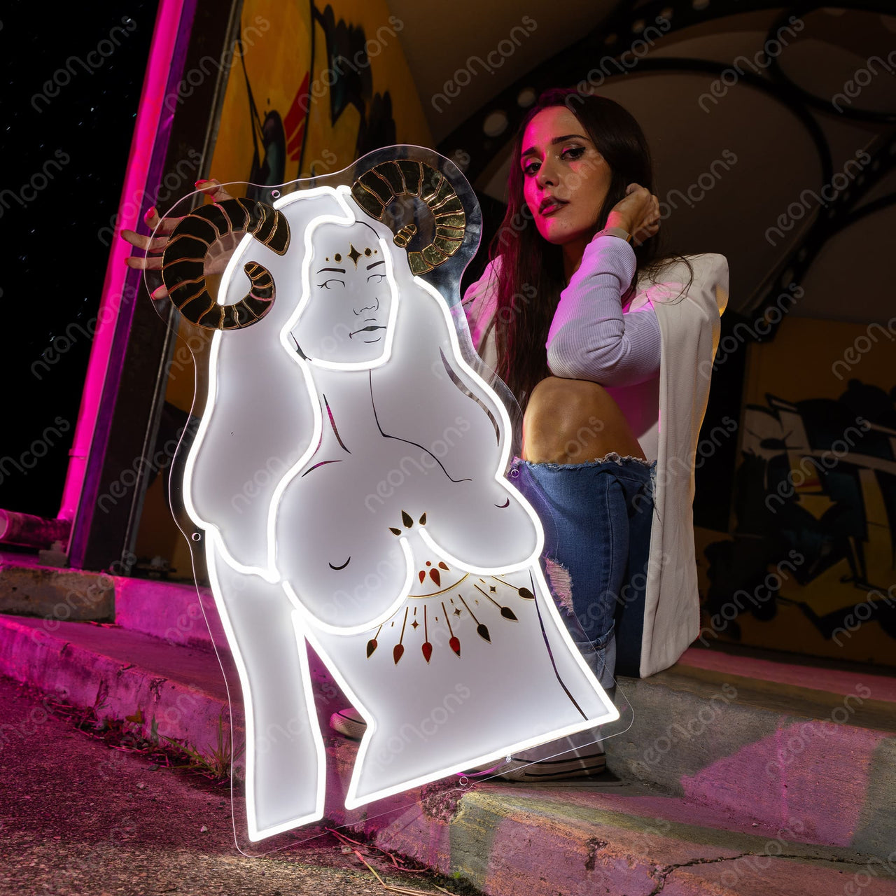 "Aries Goddess" LED Neon x Print x Reflective Acrylic by Neon Icons