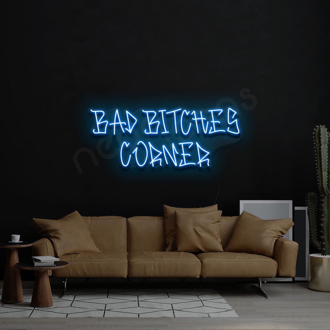 "Bad Bitches Corner" Neon Sign 60cm (2ft) / Ice Blue / LED by Neon Icons