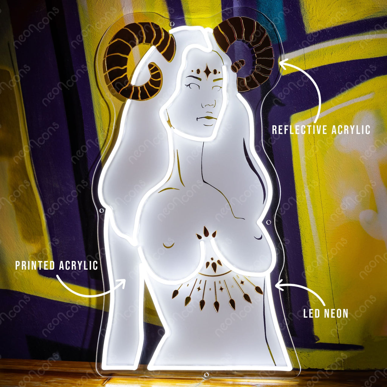 "Capricorn Goddess" LED Neon x Print x Reflective Acrylic by Neon Icons