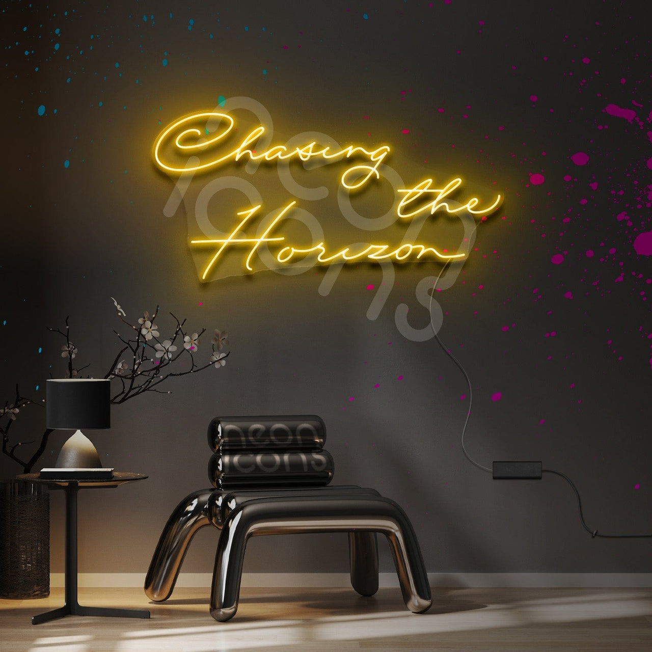 "Chasing the Horizon" Neon Sign 3ft x 1.5ft / Yellow / LED Neon by Neon Icons