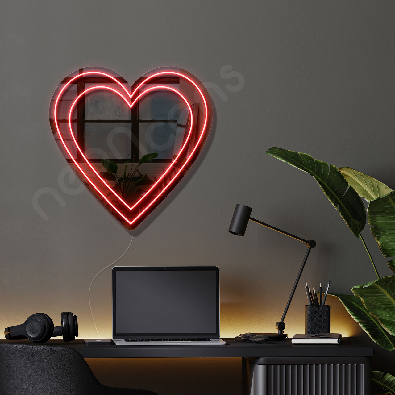 "Double Hearts" LED Neon x Acrylic Mirror by Neon Icons