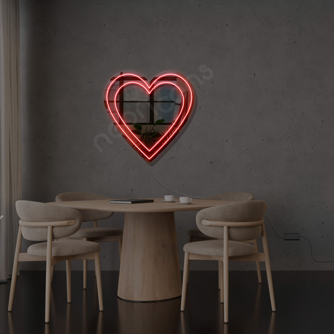 "Double Hearts" LED Neon x Acrylic Mirror by Neon Icons