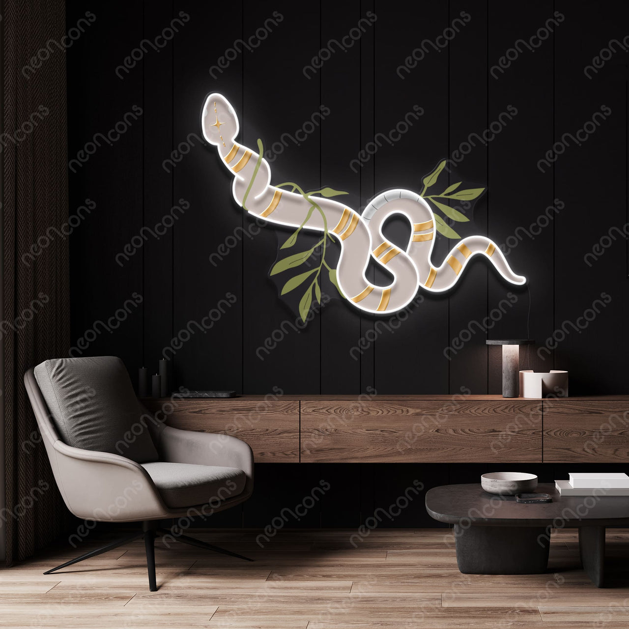 "Entangled Snake" LED Neon x Print x Reflective Acrylic by Neon Icons