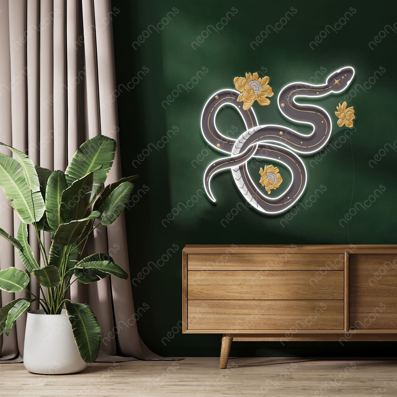 "Floral Serpent" LED Neon x Print x Reflective Acrylic by Neon Icons