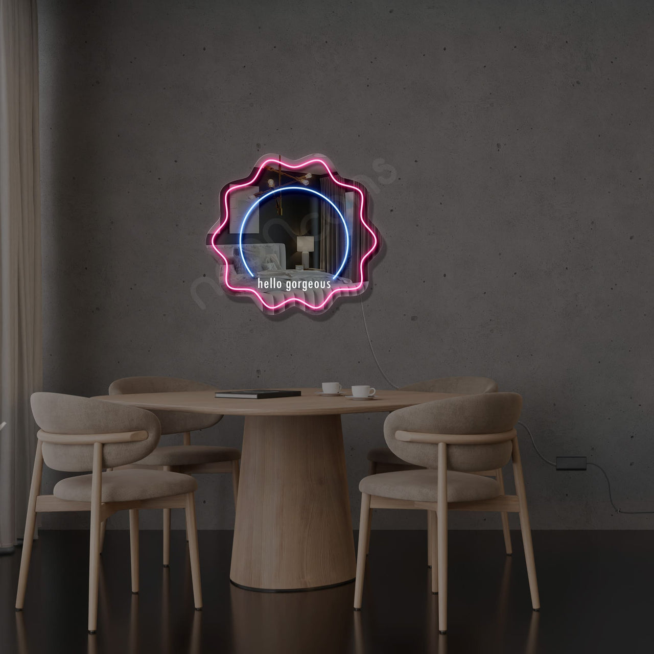 "Hello Gorgeous" LED Neon x Acrylic Mirror by Neon Icons