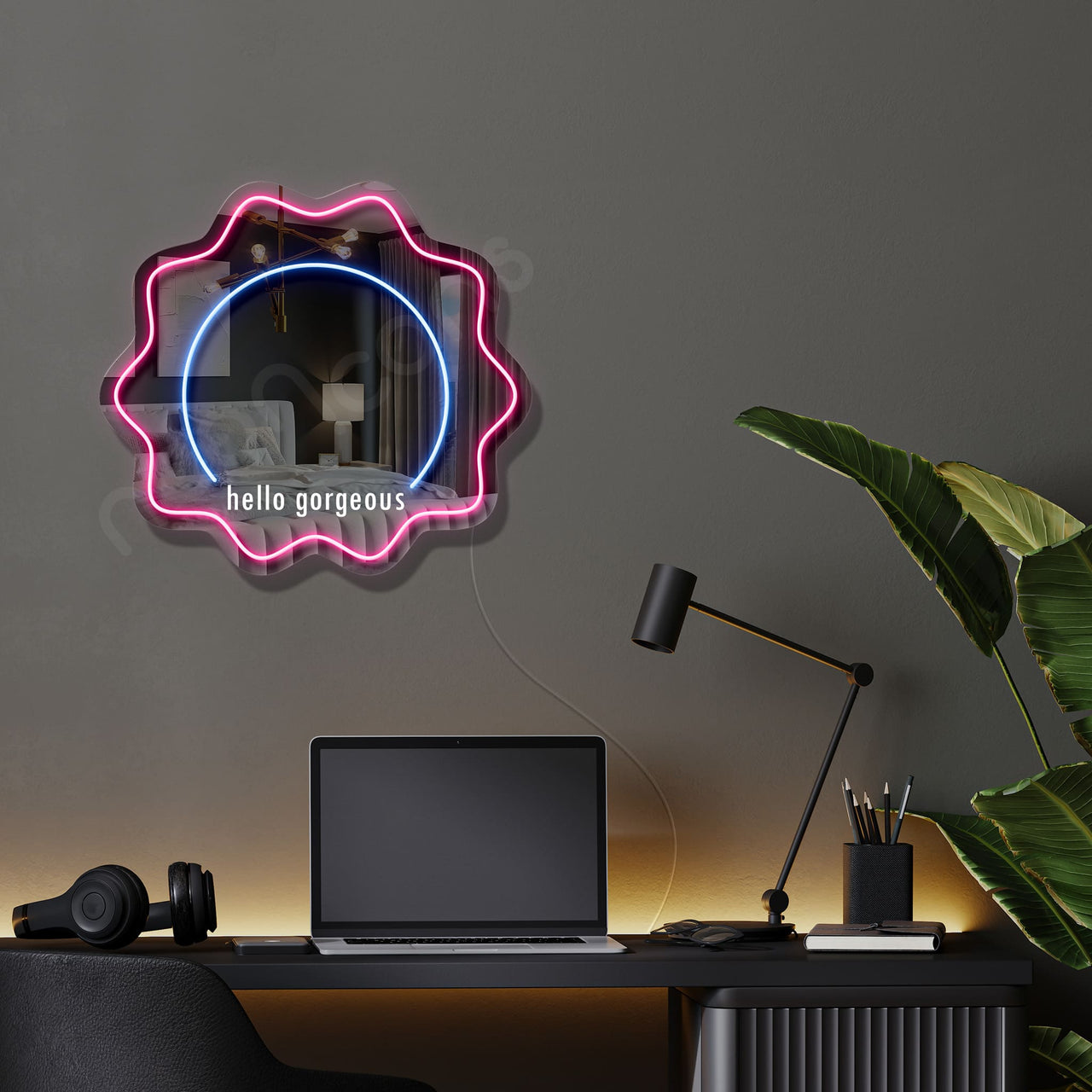 "Hello Gorgeous" LED Neon x Acrylic Mirror by Neon Icons