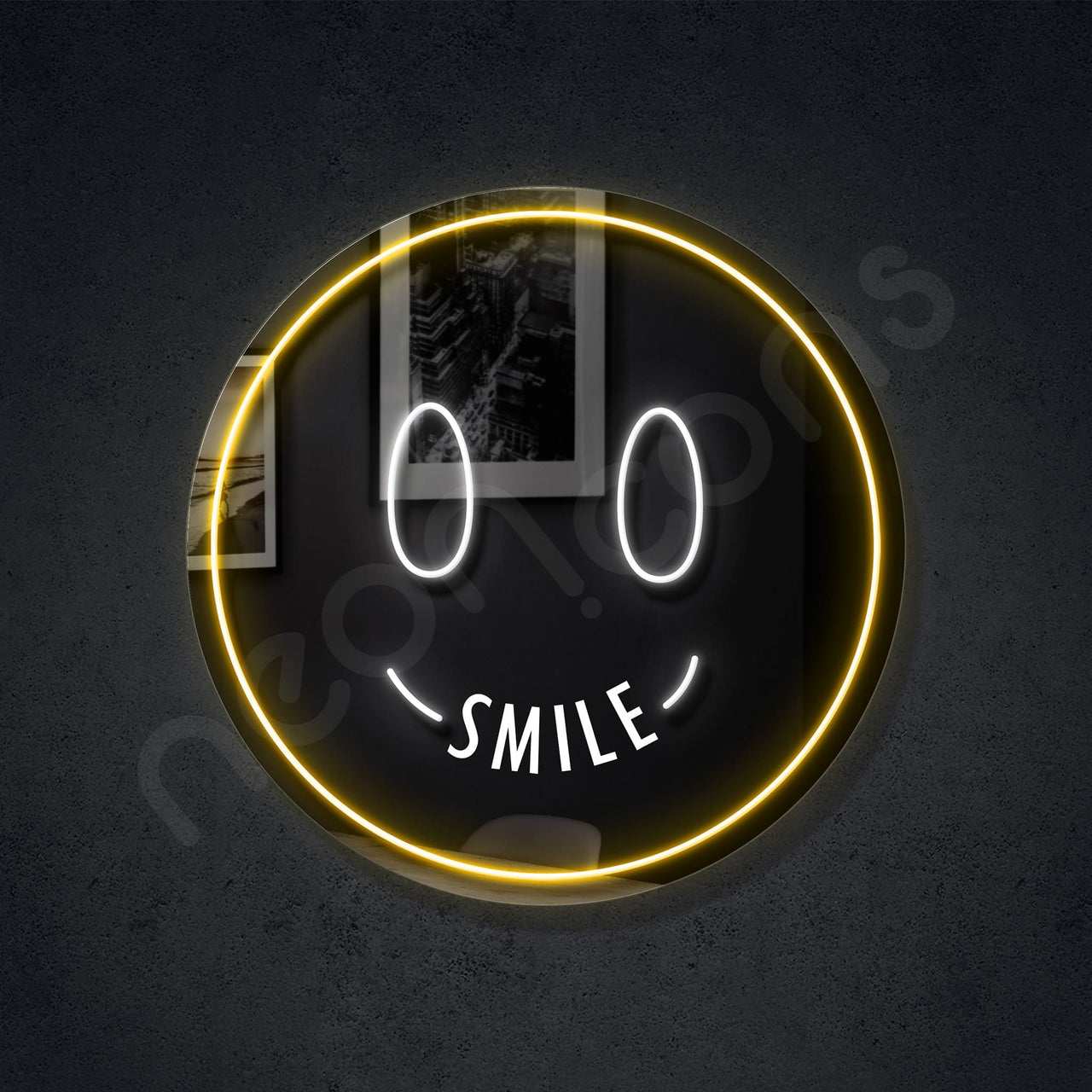 "Smile" LED Neon x Acrylic Mirror 60cm (2ft) / Yellow / LED Neon x Acrylic Mirror by Neon Icons