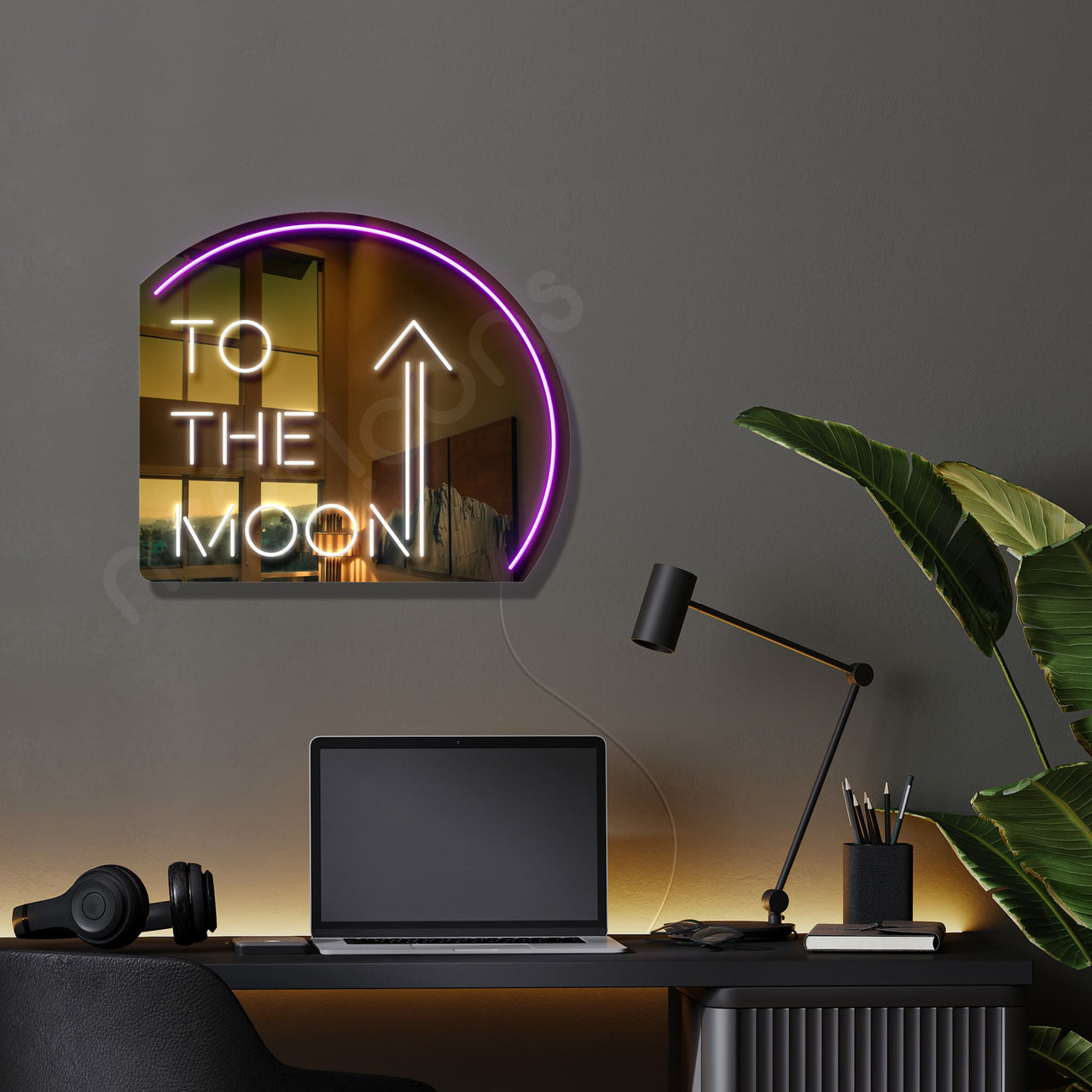 "To The Moon" LED Neon x Acrylic Mirror by Neon Icons