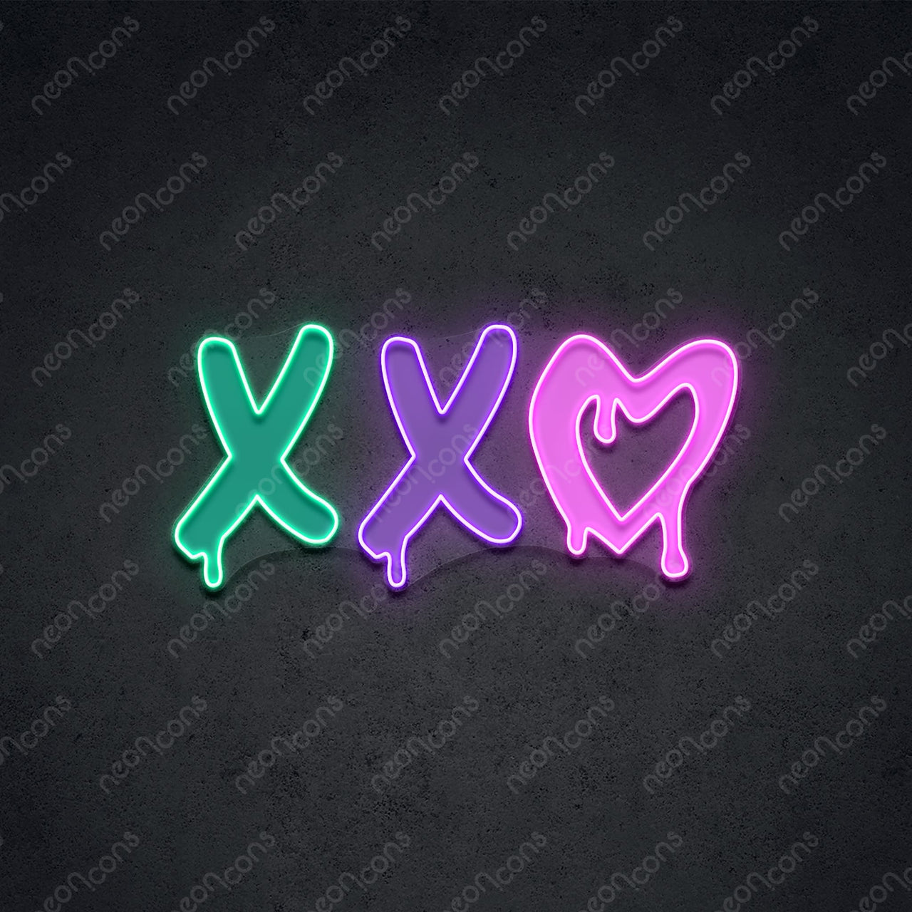 "XXO" LED Neon x Print 45cm (1.5ft) / Teal & Purple & Pink / LED Neon x Print by Neon Icons