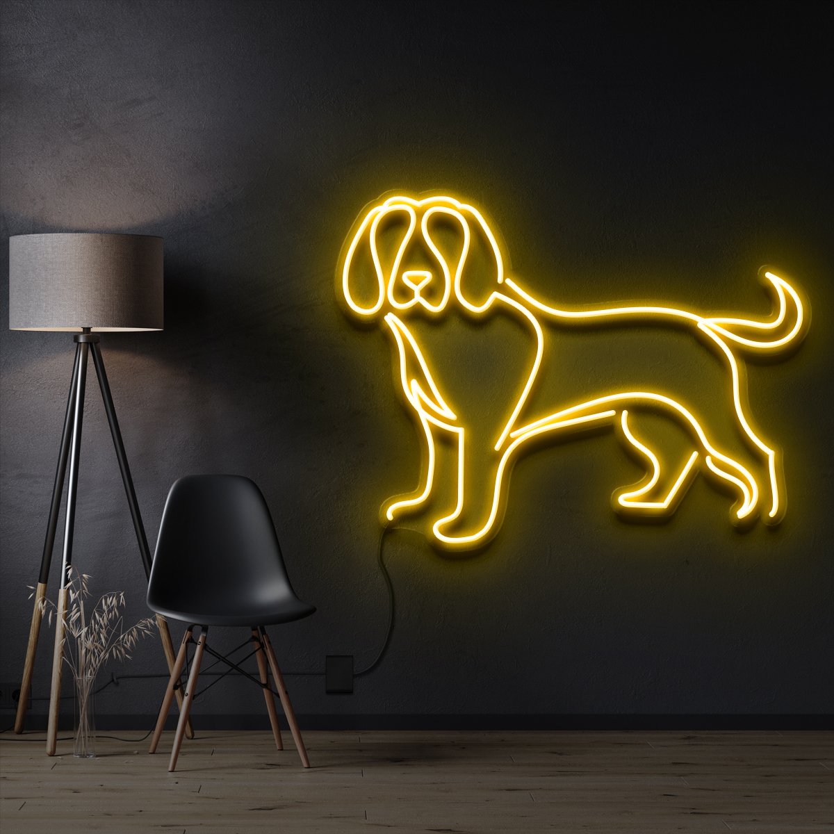 "Beagle" Pet Neon Sign 60cm / Yellow / Cut to Shape by Neon Icons