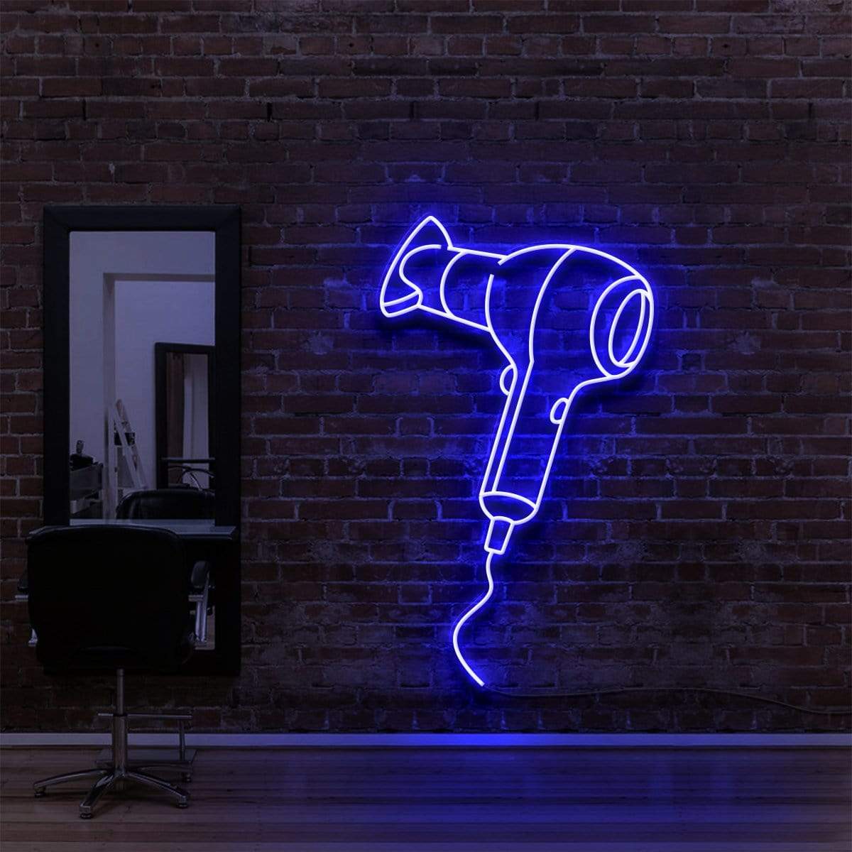 "Blowdryer" Neon Sign for Hair Salons & Barbershops 60cm (2ft) / Blue / LED Neon by Neon Icons