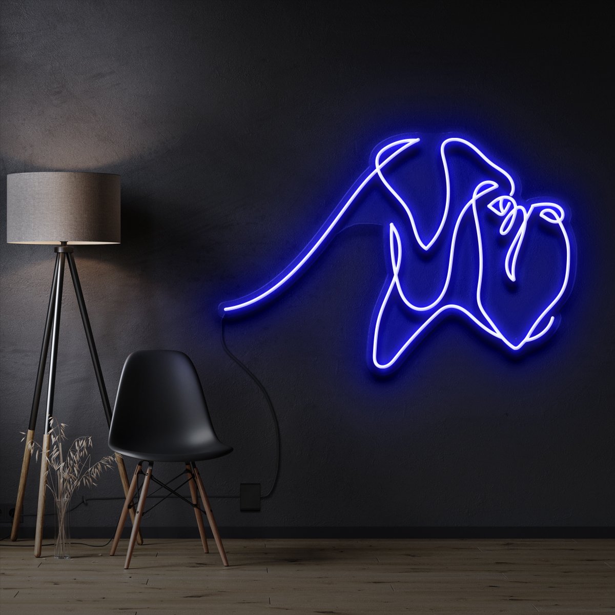 "Boxer Line Art" Pet Neon Sign 60cm / Blue / Cut to Shape by Neon Icons