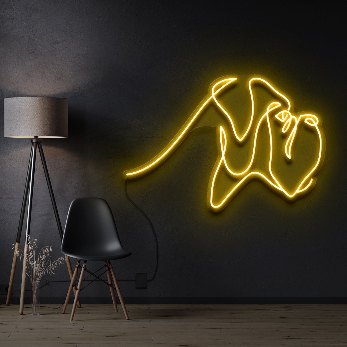 "Boxer Line Art" Pet Neon Sign 60cm / Yellow / Cut to Shape by Neon Icons