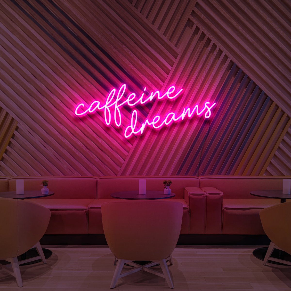 "Caffeine Dreams" Neon Sign for Cafés 60cm (2ft) / Pink / LED Neon by Neon Icons