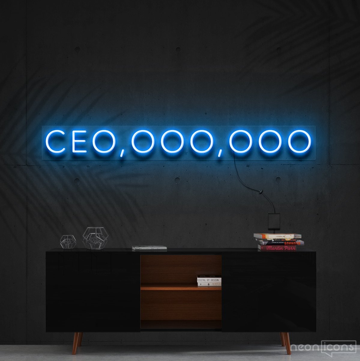 "CEO, OOO, OOO" Neon Sign 60cm (2ft) / Ice Blue / Cut to Shape by Neon Icons