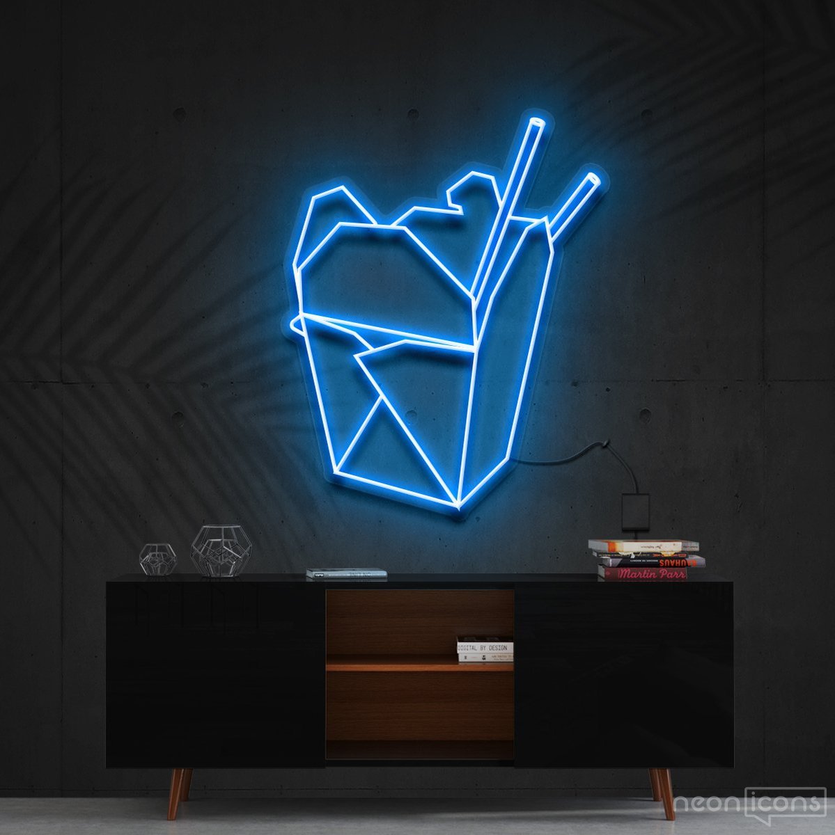 "Chinese Takeout" Neon Sign 60cm (2ft) / Ice Blue / Cut to Shape by Neon Icons