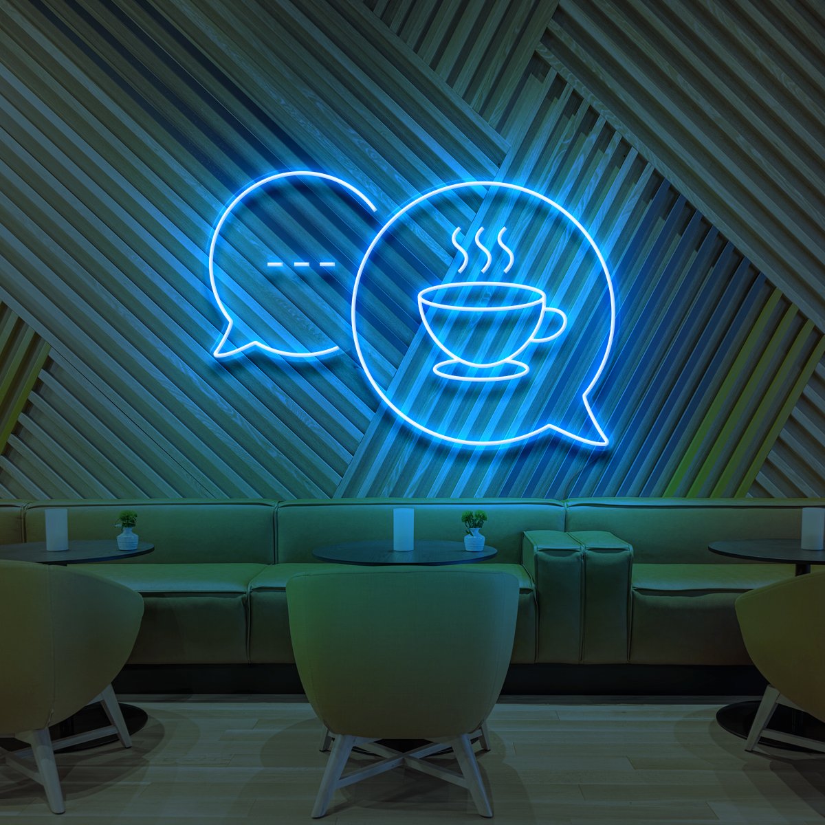 "Coffee Chats" Neon Sign for Cafés 60cm (2ft) / Ice Blue / LED Neon by Neon Icons