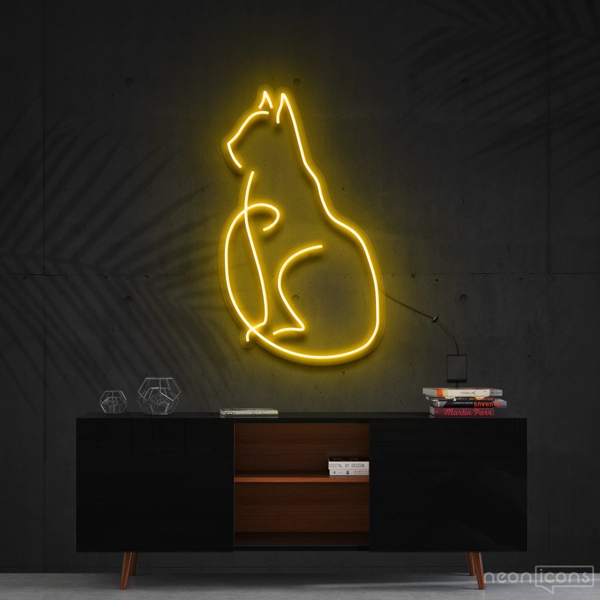 "Curious Cat" Neon Sign 60cm (2ft) / Yellow / Cut to Shape by Neon Icons