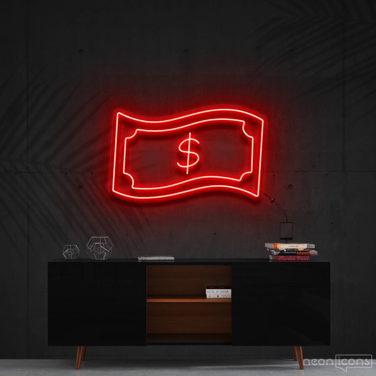 "Dollar Bill" Neon Sign 60cm (2ft) / Red / Cut to Shape by Neon Icons