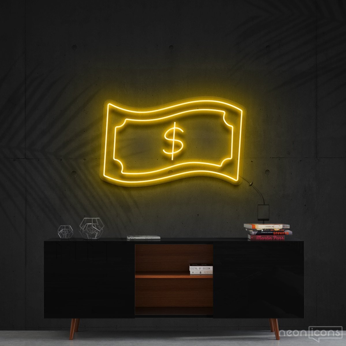 "Dollar Bill" Neon Sign 60cm (2ft) / Yellow / Cut to Shape by Neon Icons