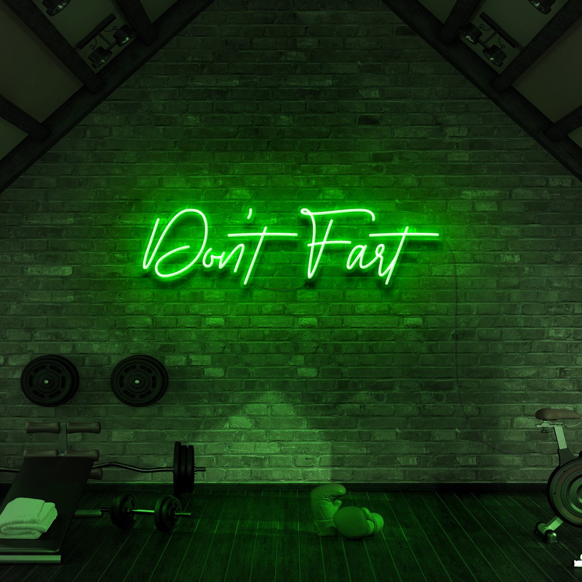 "Don't Fart" Neon Sign for Gyms & Fitness Studios 60cm (2ft) / Green / LED Neon by Neon Icons