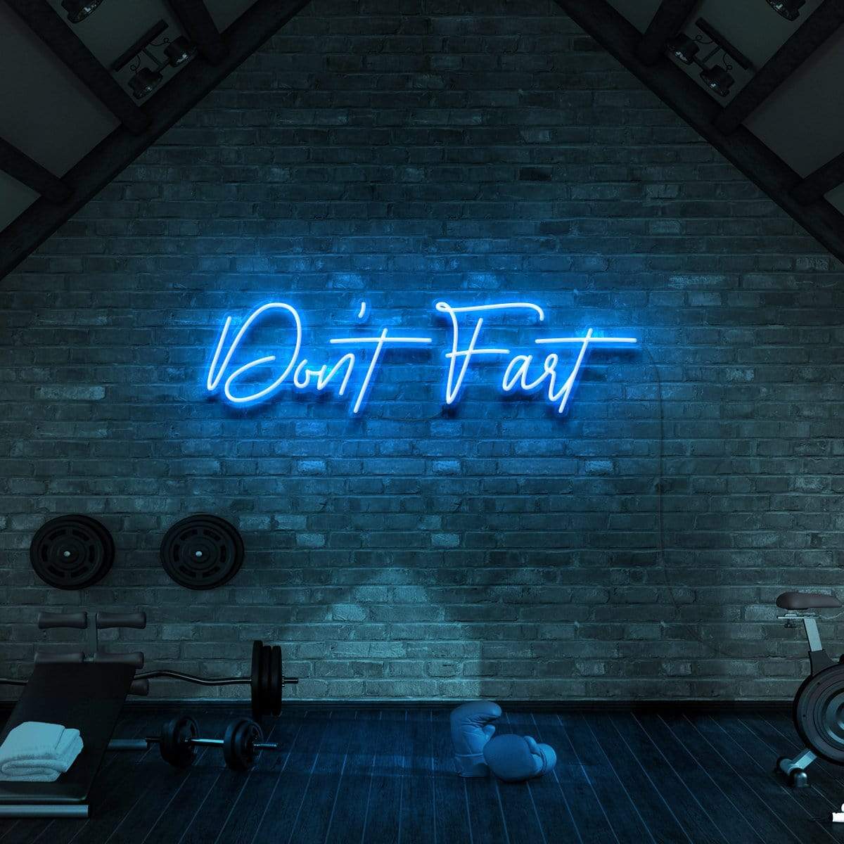 "Don't Fart" Neon Sign for Gyms & Fitness Studios 60cm (2ft) / Ice Blue / LED Neon by Neon Icons