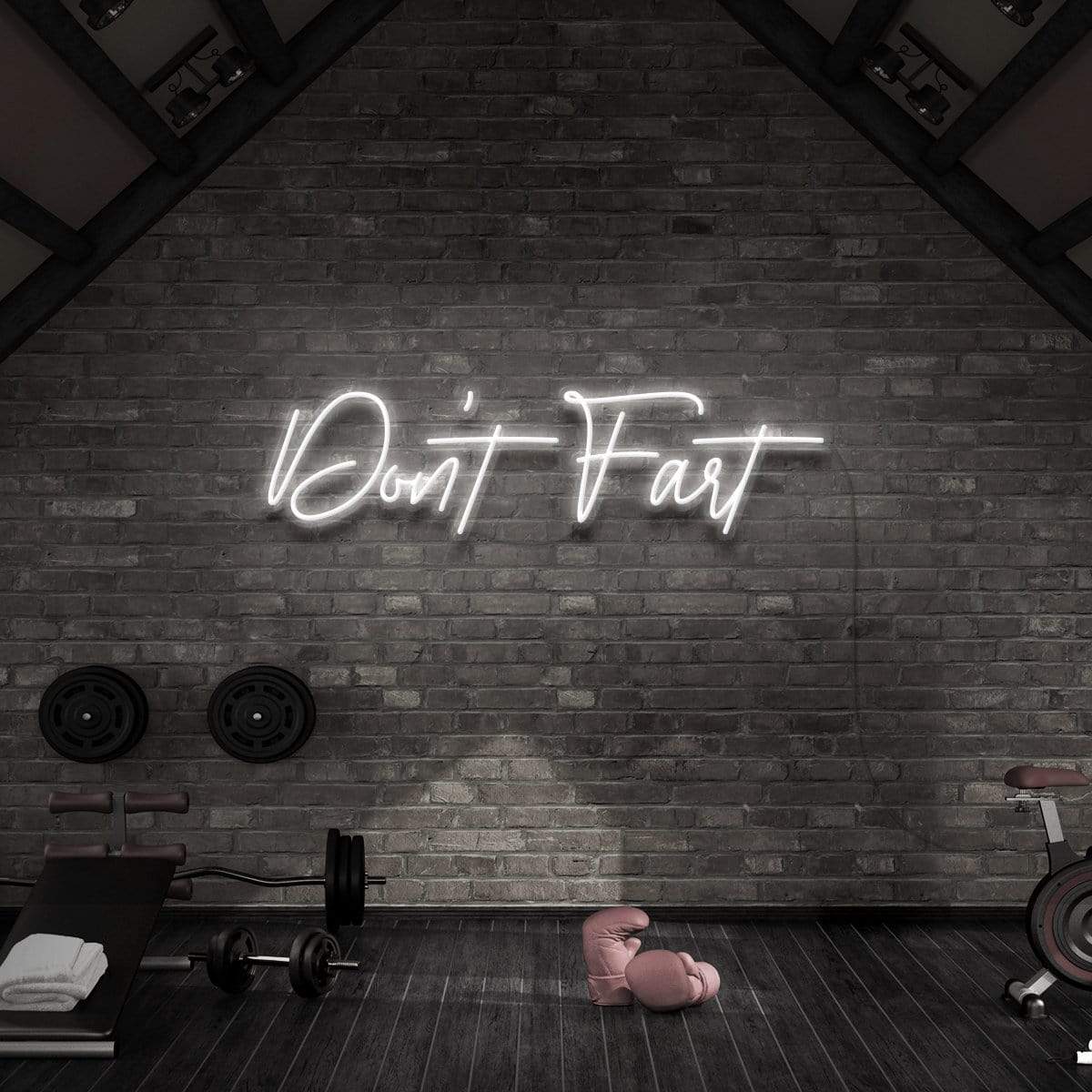 "Don't Fart" Neon Sign for Gyms & Fitness Studios 60cm (2ft) / White / LED Neon by Neon Icons