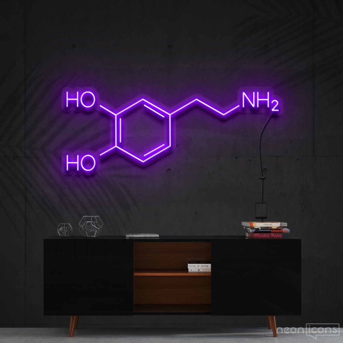 "Dopamine Molecule" Neon Sign 90cm (3ft) / Purple / Cut to Shape by Neon Icons