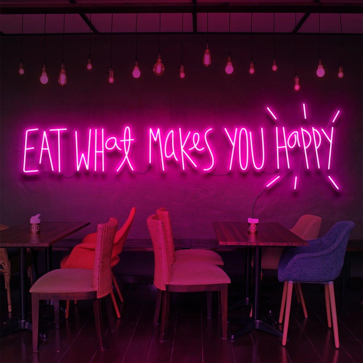 "Eat What Makes You Happy" Neon Sign for Bars & Restaurants 90cm (3ft) / Pink / LED Neon by Neon Icons