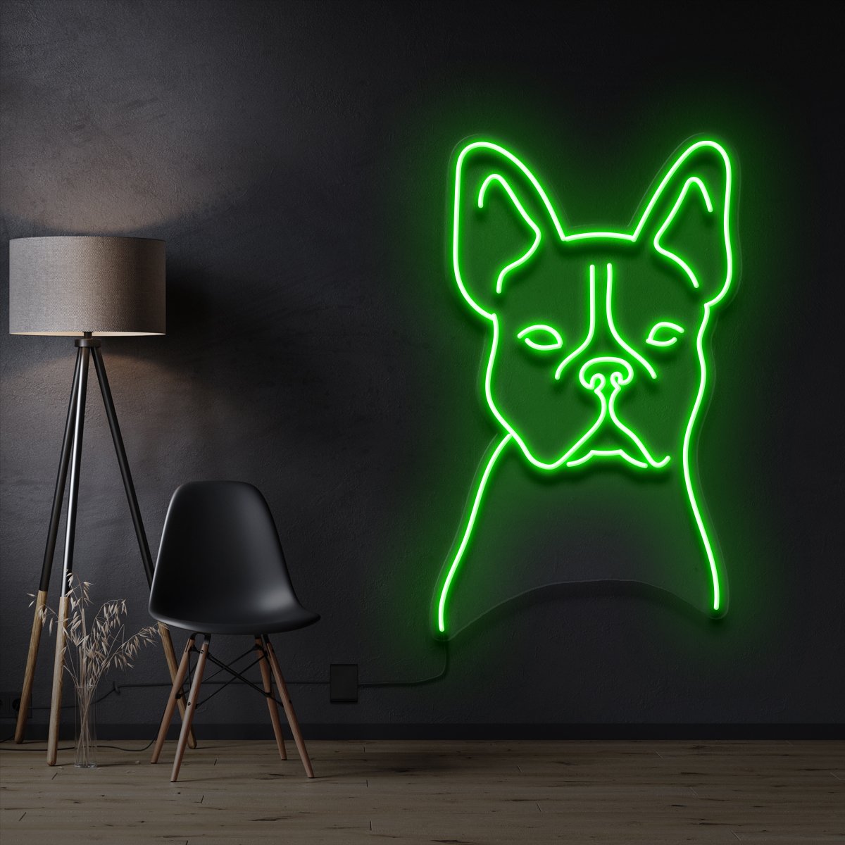 "French Bulldog Line Art" Pet Neon Sign 60cm / Green / Cut to Shape by Neon Icons