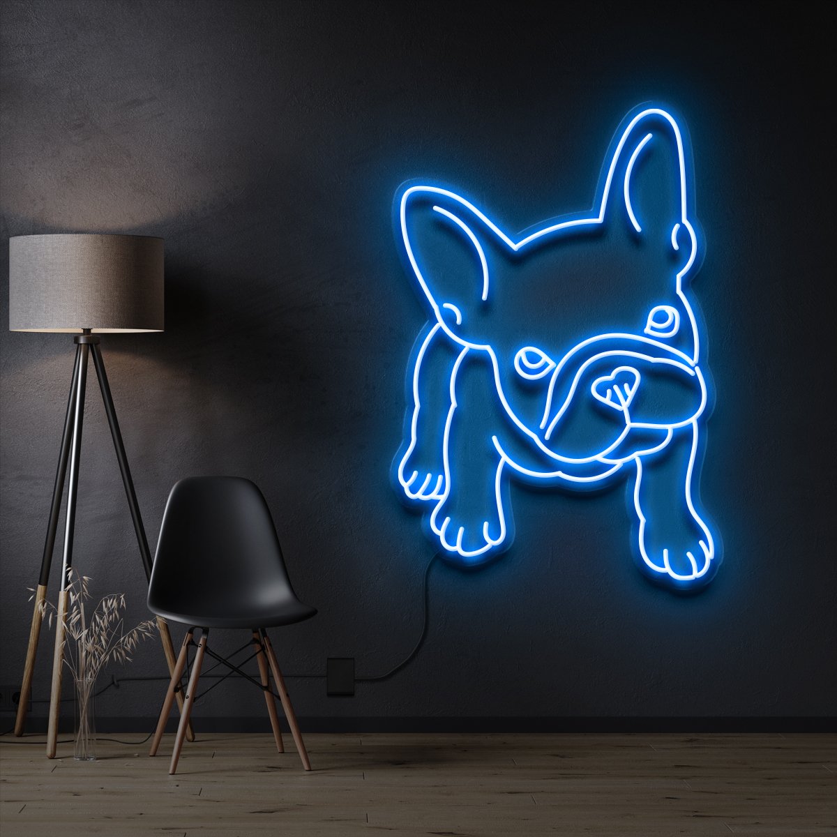 "French Bulldog Puppy" Pet Neon Sign 60cm / Ice Blue / Cut to Shape by Neon Icons