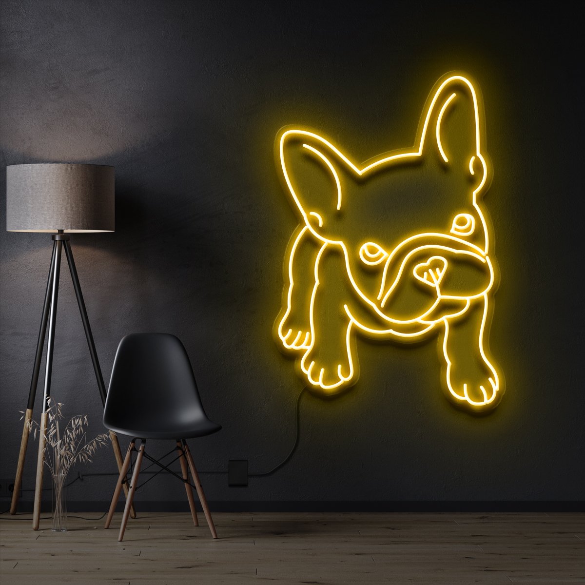 "French Bulldog Puppy" Pet Neon Sign 60cm / Yellow / Cut to Shape by Neon Icons