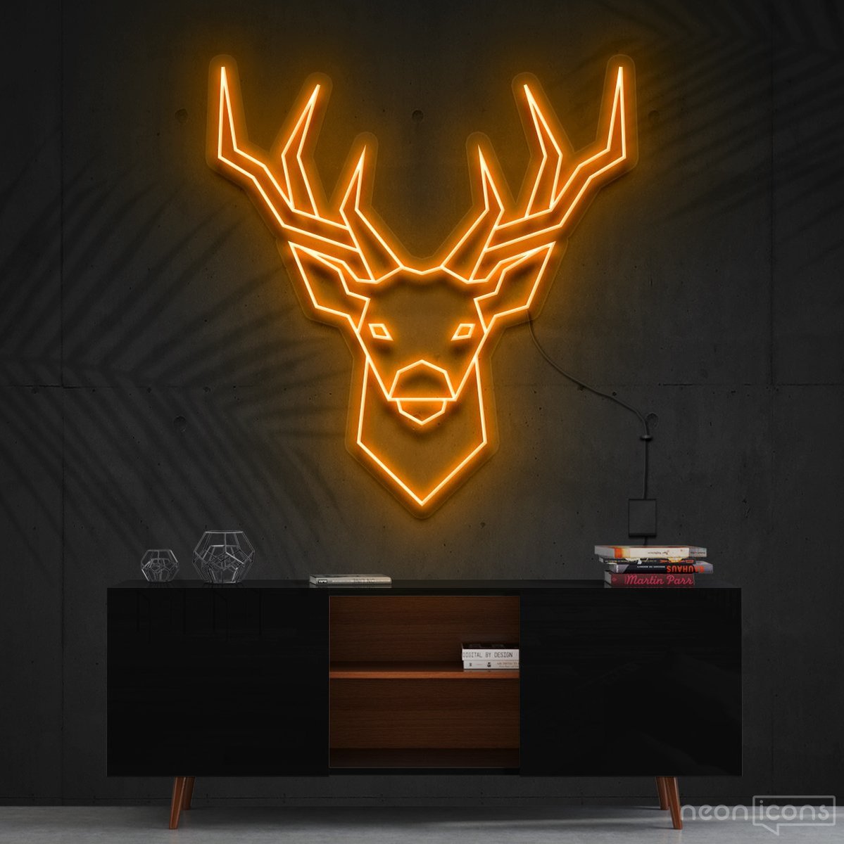 "Geometric Deer" Neon Sign 60cm (2ft) / Orange / Cut to Shape by Neon Icons