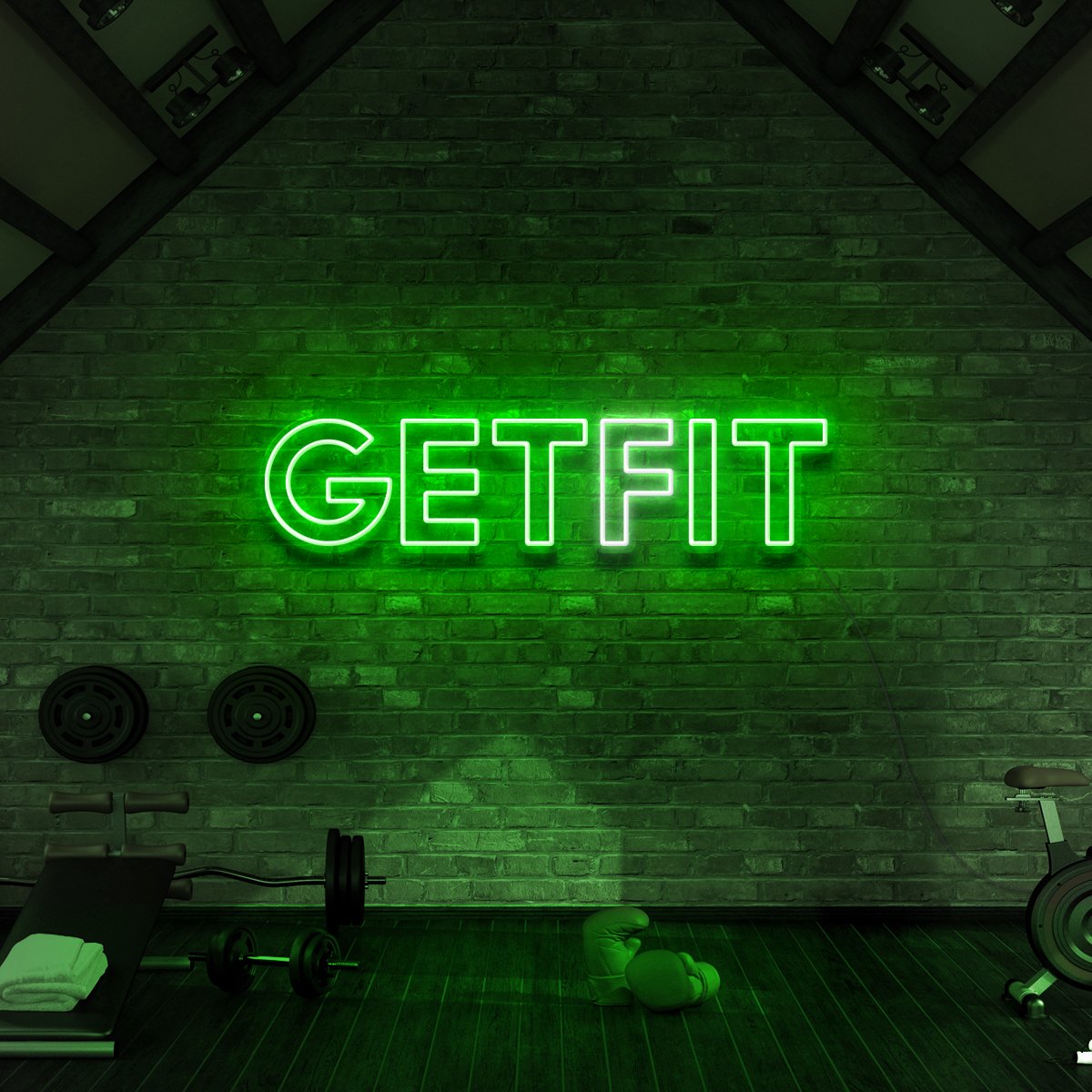 "Get Fit (Get It)" Neon Sign for Gyms & Fitness Studios 90cm (3ft) / Green / LED Neon by Neon Icons