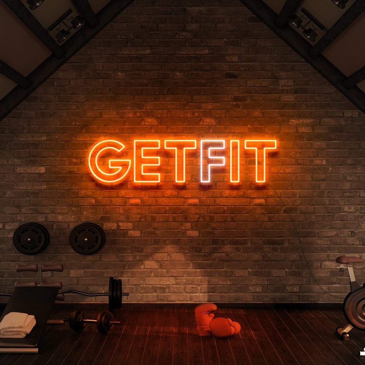 "Get Fit (Get It)" Neon Sign for Gyms & Fitness Studios 90cm (3ft) / Orange / LED Neon by Neon Icons