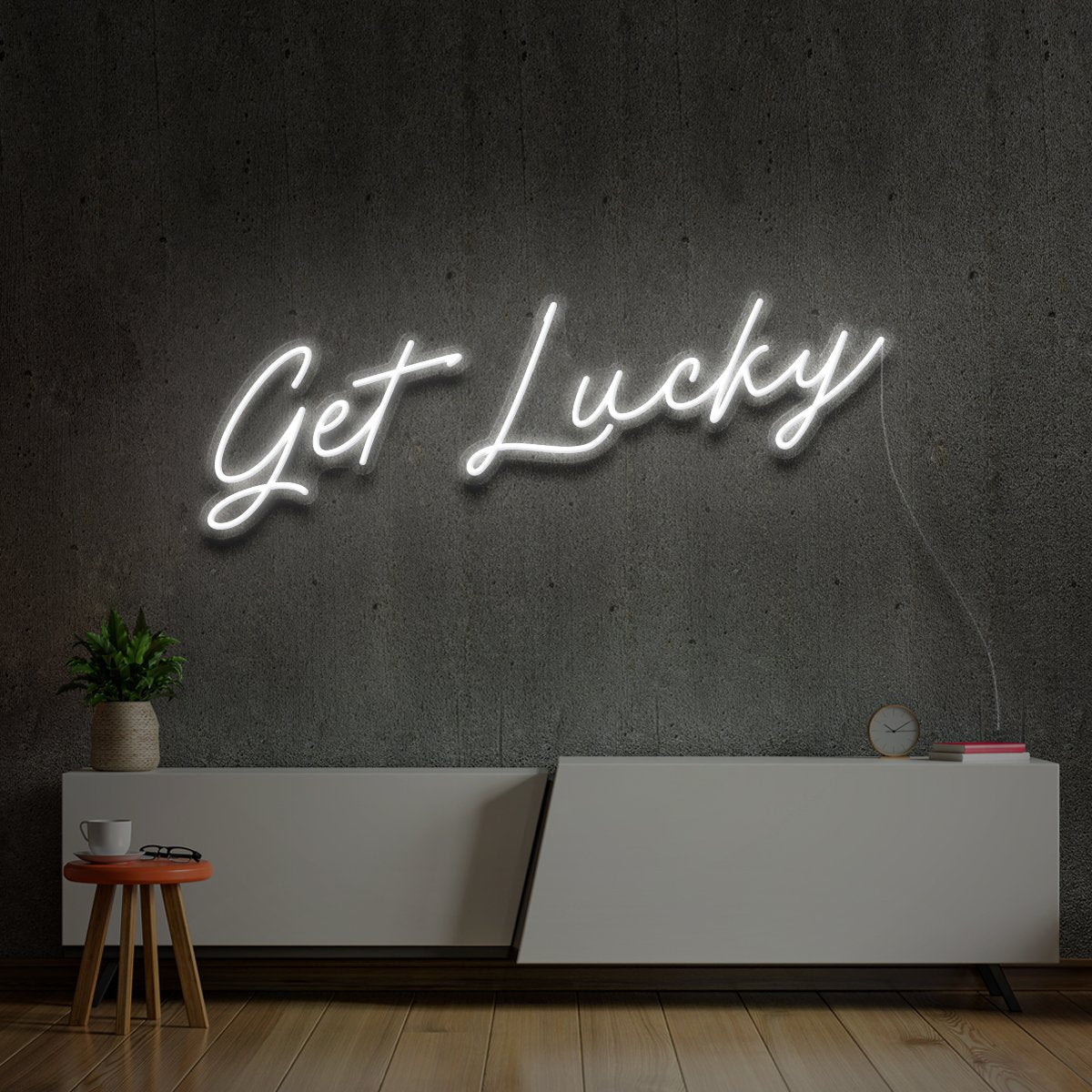 "Get Lucky" Neon Sign 60cm (2ft) / White / LED Neon by Neon Icons