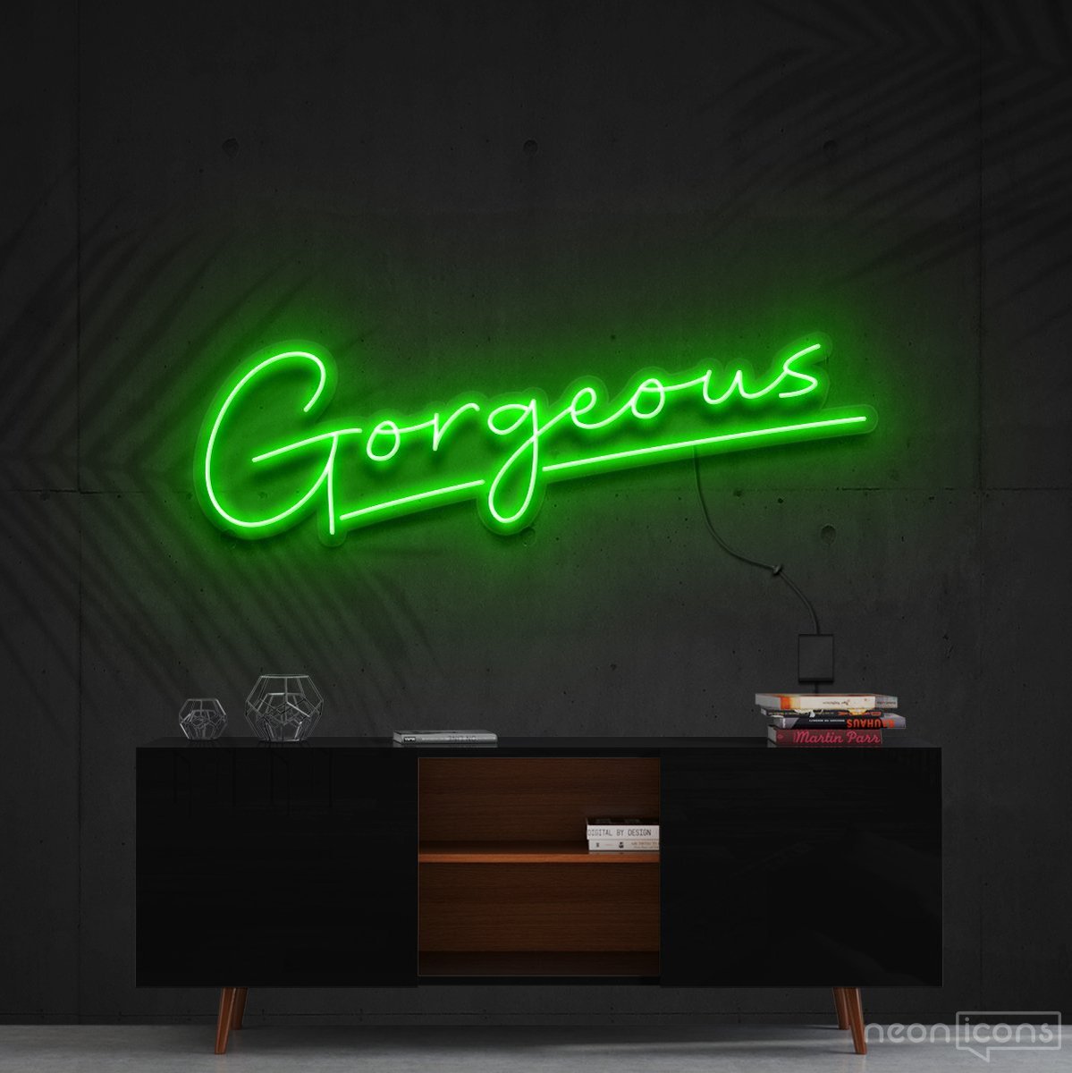 "Gorgeous" Neon Sign 60cm (2ft) / Green / Cut to Shape by Neon Icons