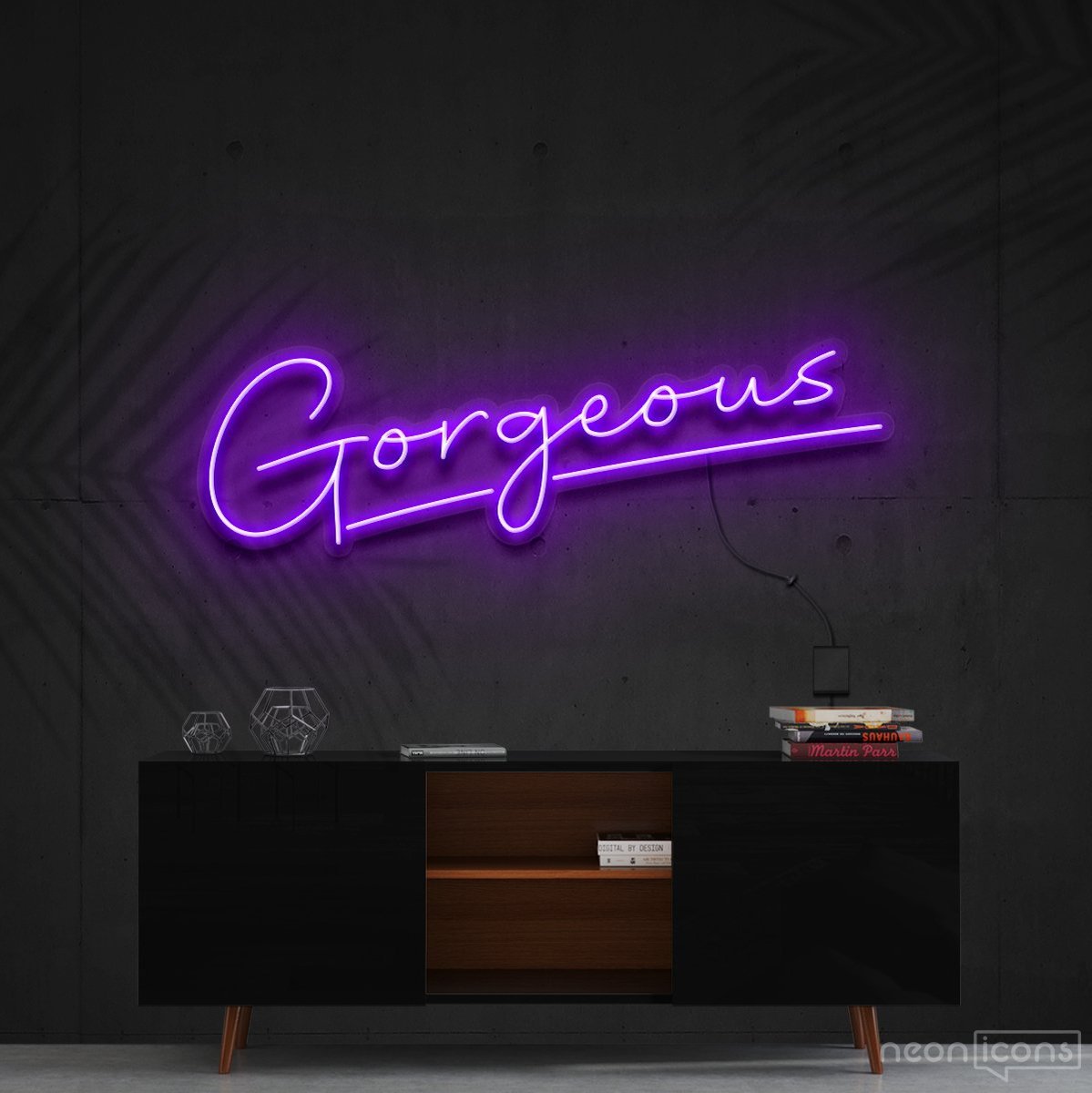 "Gorgeous" Neon Sign 60cm (2ft) / Purple / Cut to Shape by Neon Icons