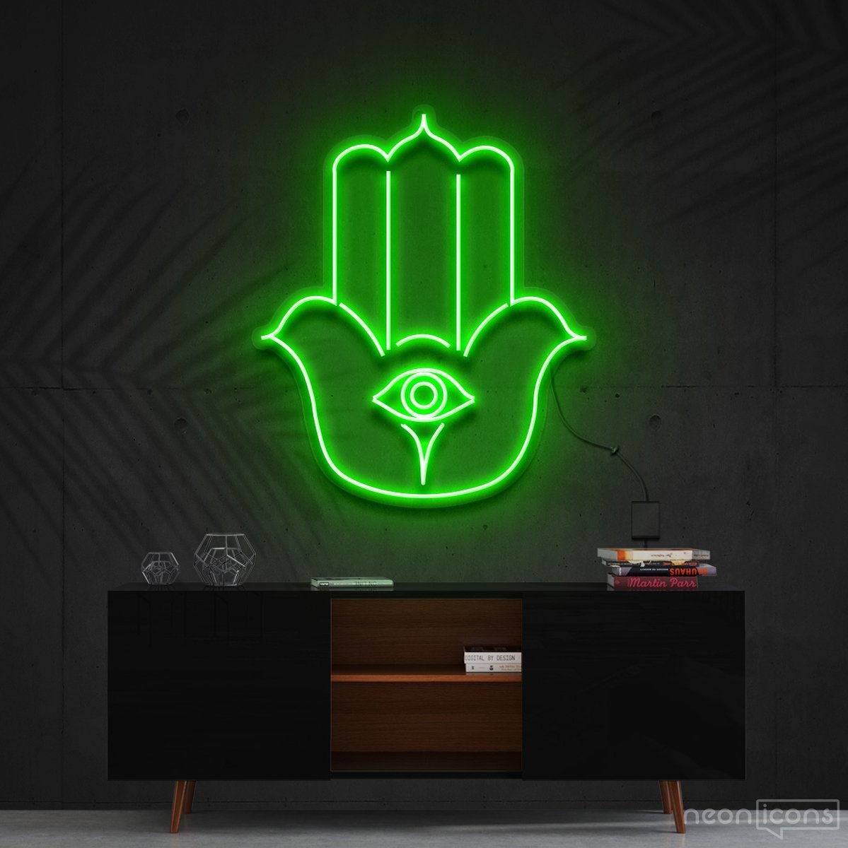 "Hamsa" Neon Sign 60cm (2ft) / Green / Cut to Shape by Neon Icons