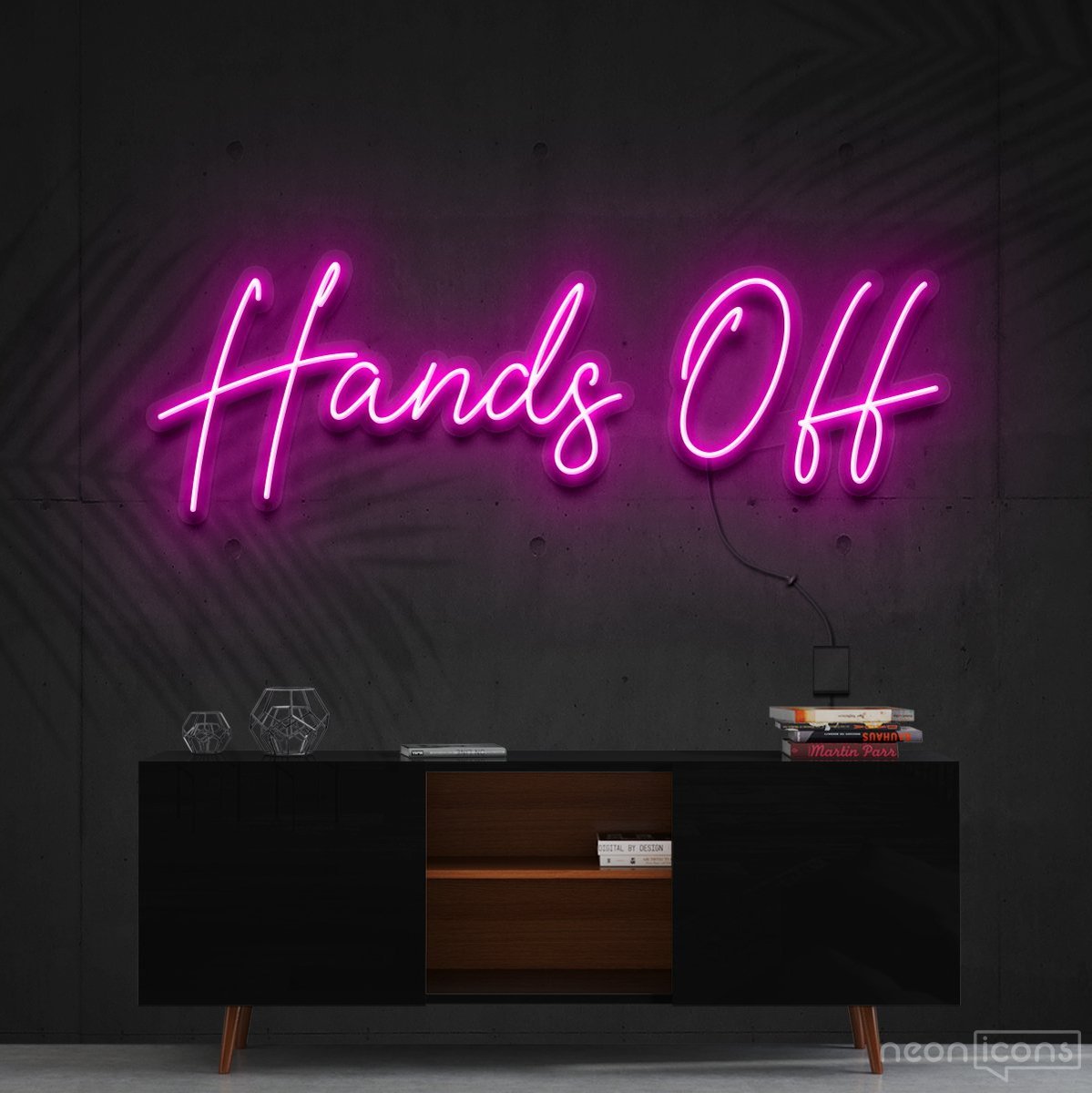 "Hands Off" Neon Sign 60cm (2ft) / Pink / Cut to Shape by Neon Icons