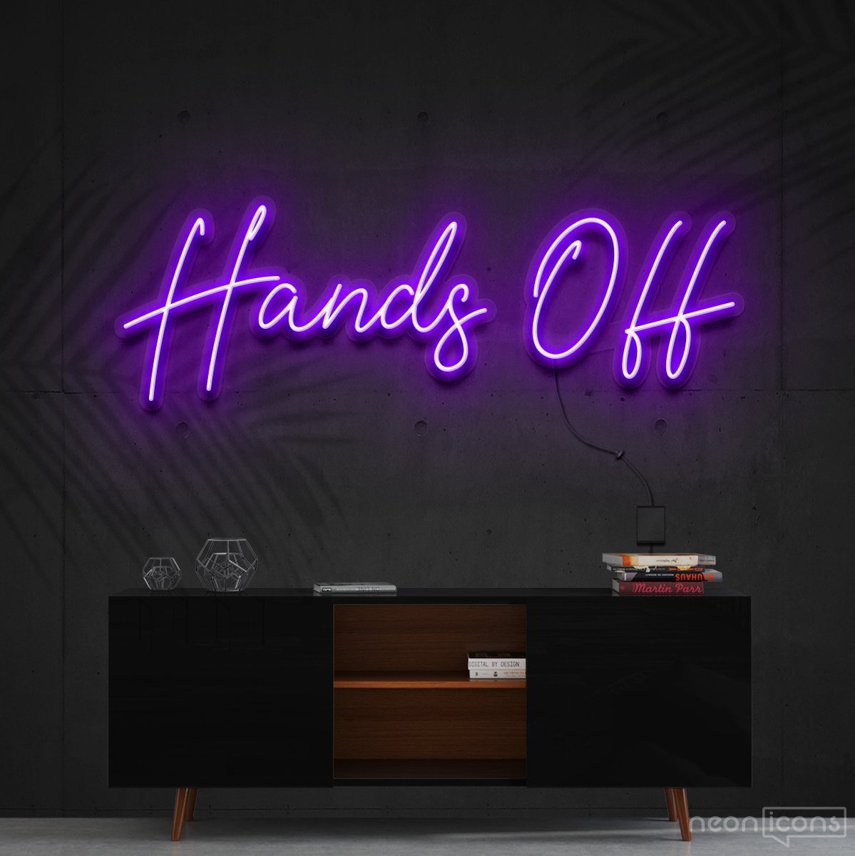 "Hands Off" Neon Sign 60cm (2ft) / Purple / Cut to Shape by Neon Icons