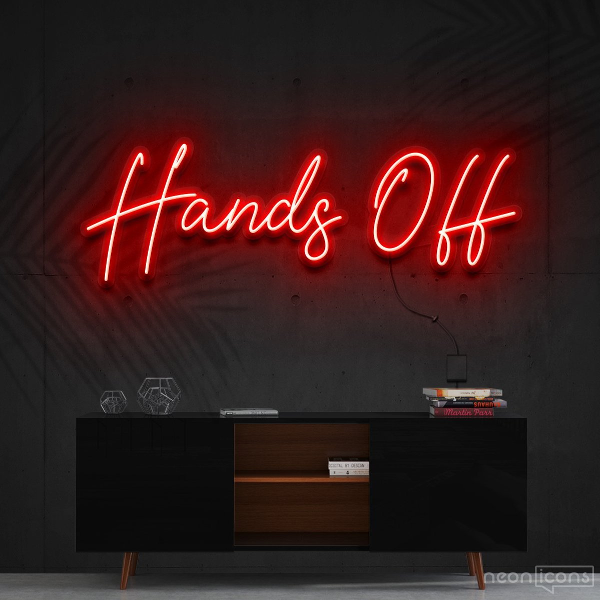 "Hands Off" Neon Sign 60cm (2ft) / Red / Cut to Shape by Neon Icons