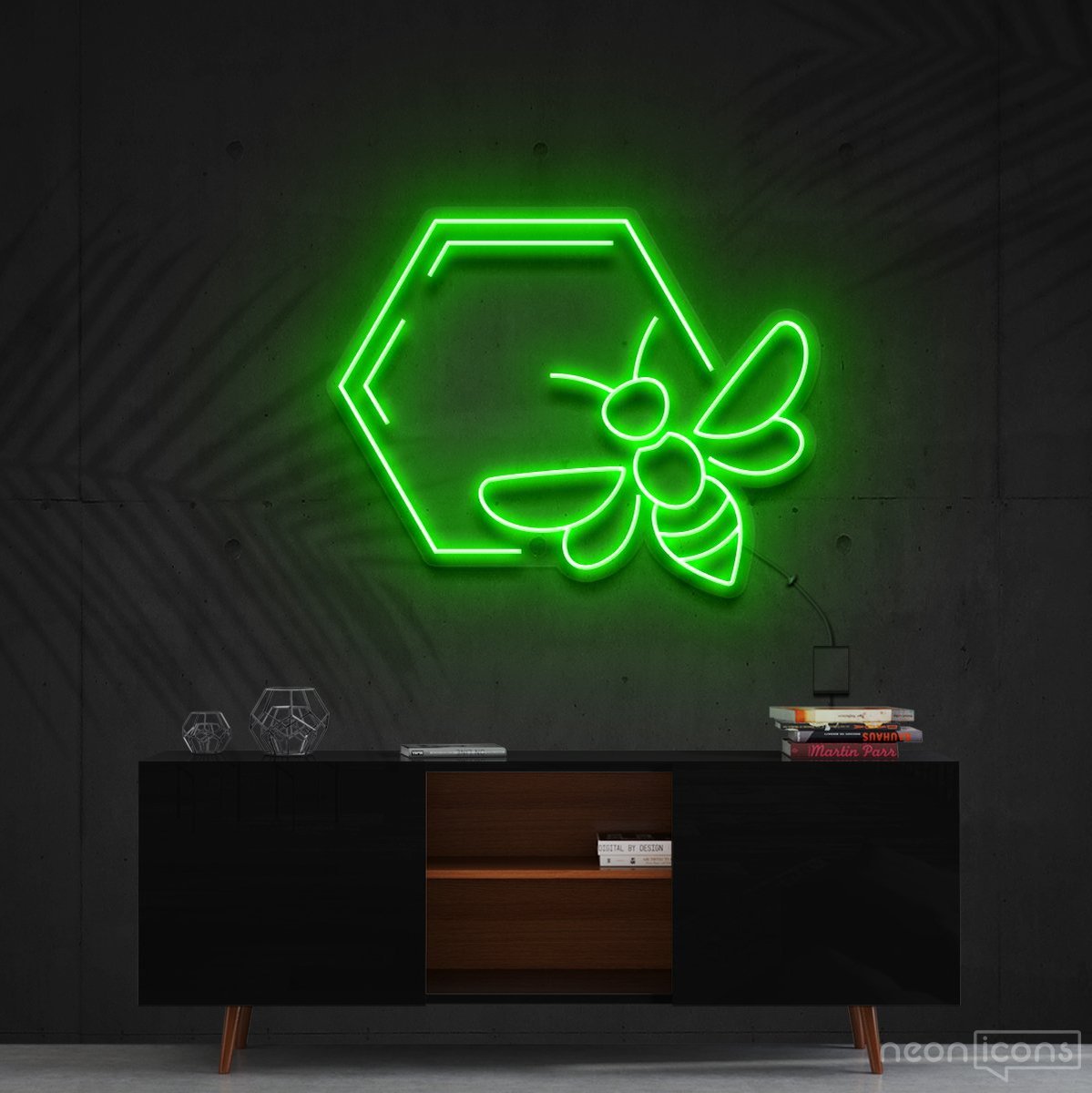 "Honeycomb Bee" Neon Sign 60cm (2ft) / Green / Cut to Shape by Neon Icons