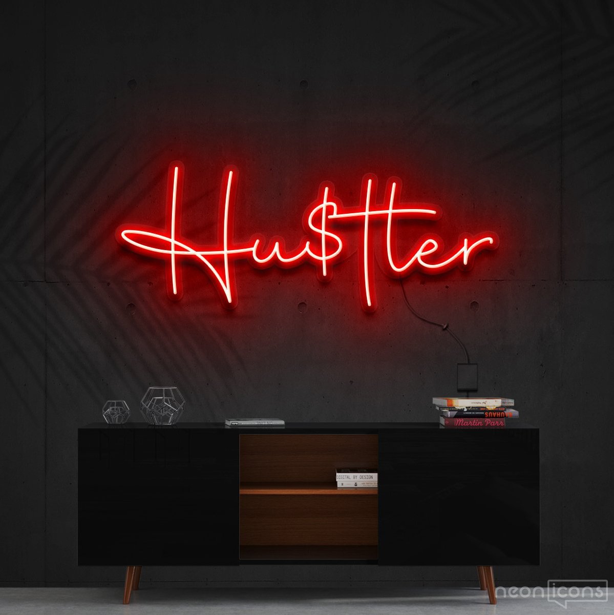 "Hustler" Neon Sign 60cm (2ft) / Red / Cut to Shape by Neon Icons