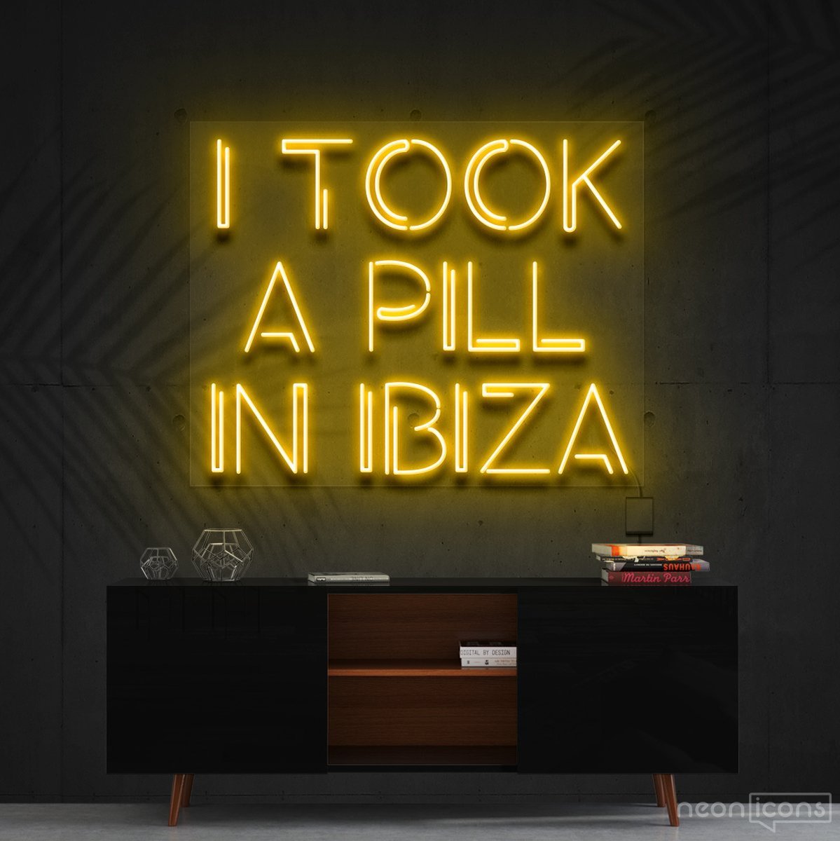 "I Took a Pill in Ibiza" Neon Sign 60cm (2ft) / Yellow / Cut to Shape by Neon Icons