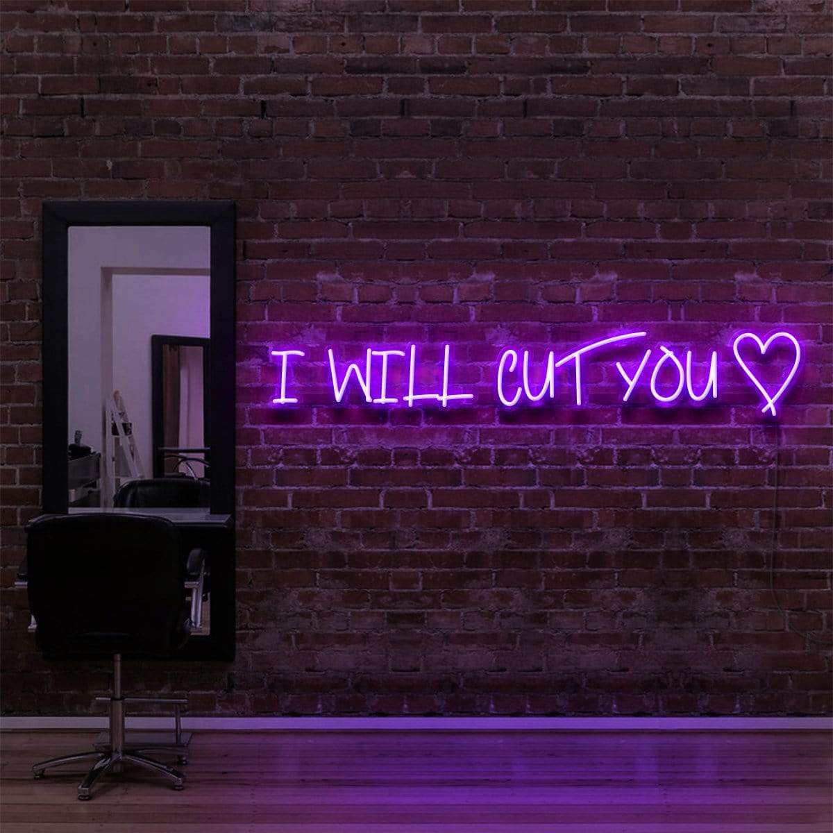 "I Will Cut You" Neon Sign for Hair Salons & Barbershops 90cm (3ft) / Purple / LED Neon by Neon Icons