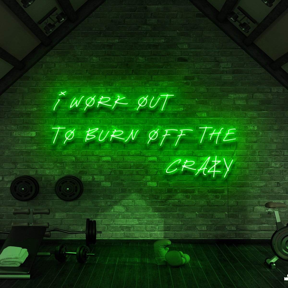 "I Work Out to Burn Off The Crazy" Neon Sign for Gyms & Fitness Studios 90cm (3ft) / Green / LED Neon by Neon Icons