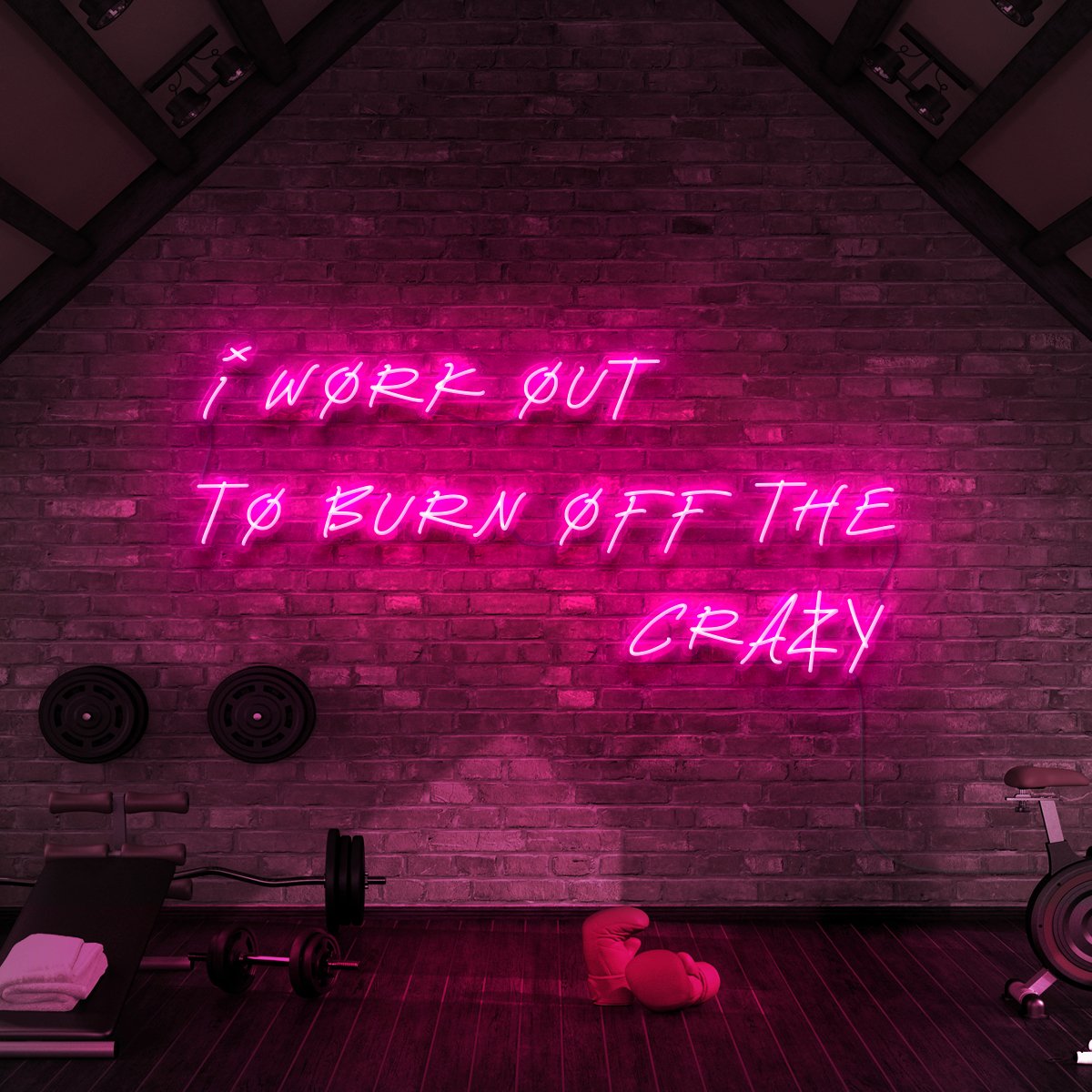 "I Work Out to Burn Off The Crazy" Neon Sign for Gyms & Fitness Studios by Neon Icons