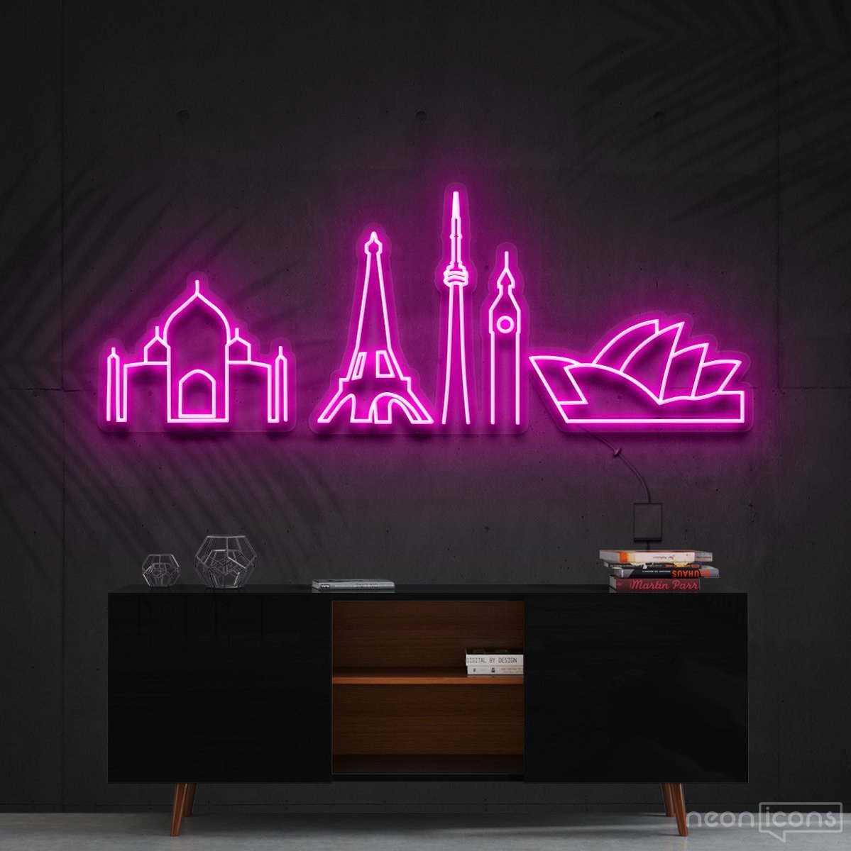 "Iconic Monuments" Neon Sign 120cm (4ft) / Pink / Cut to Shape by Neon Icons