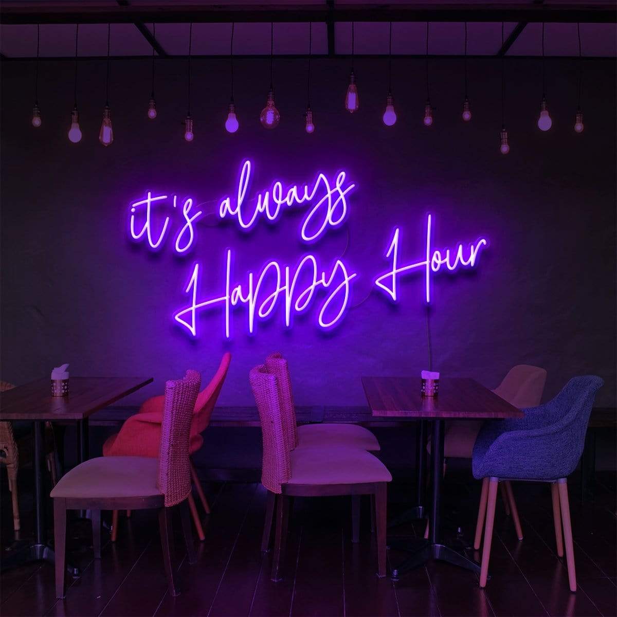 "It's Always Happy Hour" Neon Sign for Bars & Restaurants 60cm (2ft) / Purple / LED Neon by Neon Icons